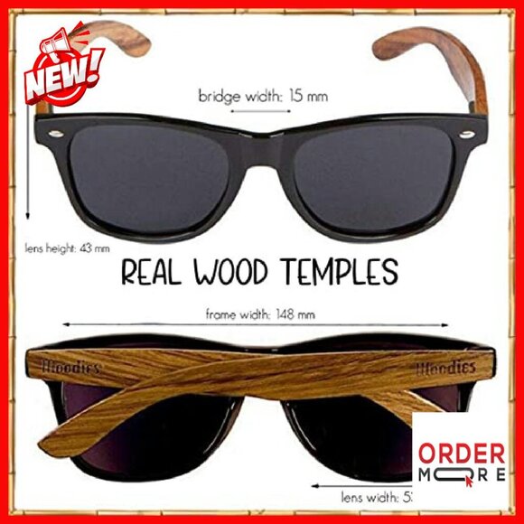 Walnut Wood Sunglasses Polarized Lenses UV Protection Unisex Fit main image 4